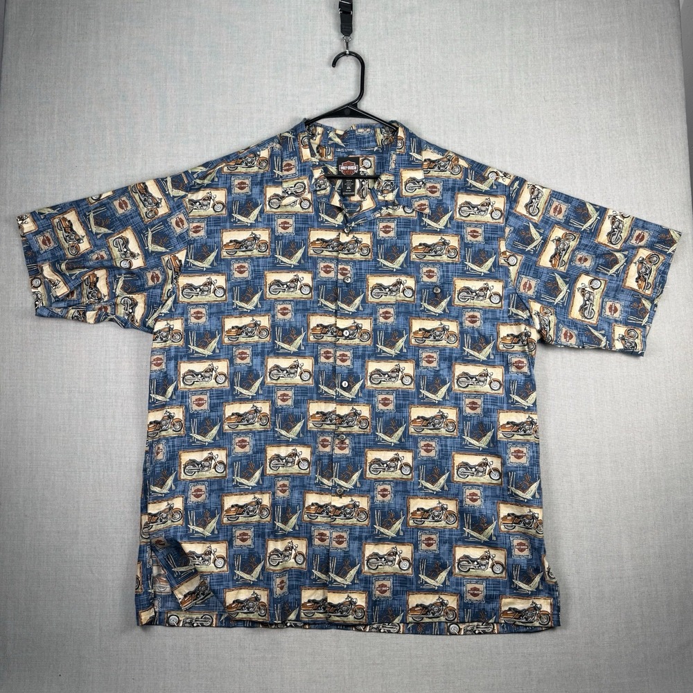 Harley-Davidson Shirt Mens 3XL Tori Richards Hawaiian Camp All Over Print USA